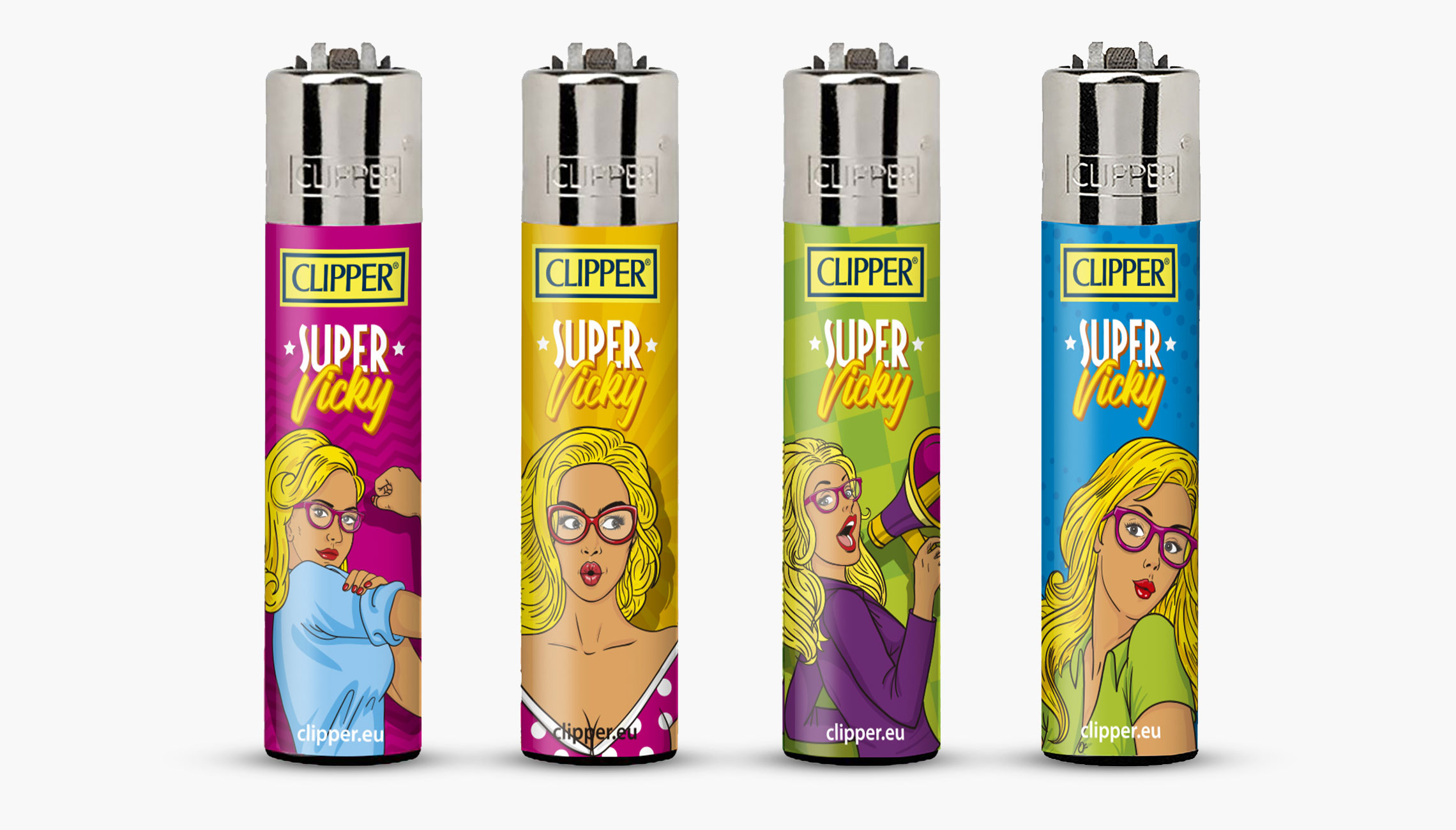 Ilustración estilo PopArt para serie de encendedores Clipper